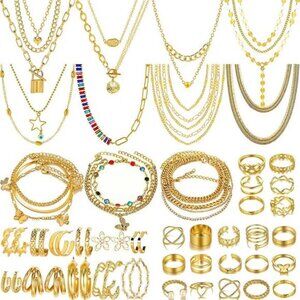 Gold-Tone Jewelry Set – 49-Piece Dainty Classic Mixed Accessory Collection